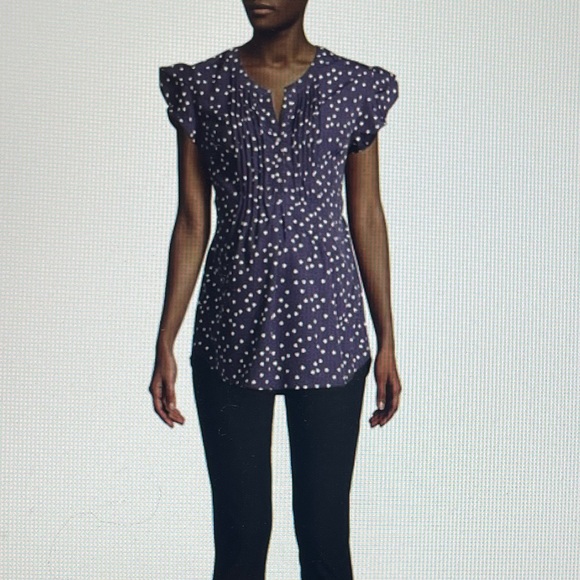 Oh Mamma Women’s Maternity Blue White Heart Pleated Button V Neck Back Tie SZ L - Picture 2 of 12